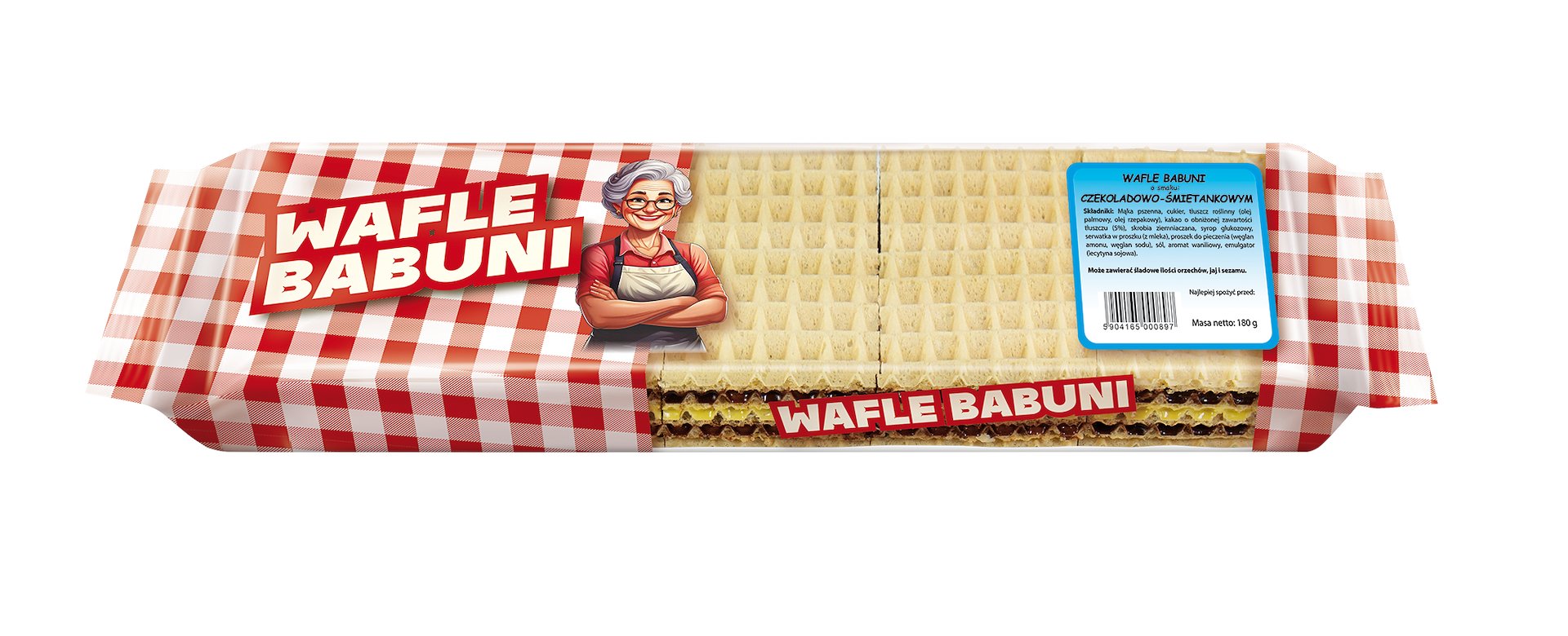 Wafle Babuni Czekoladowo-śmietankowe 180g